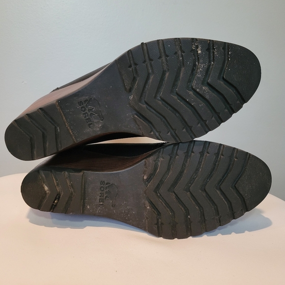 Sorel After Hours Black & Brown Lace Up Leather Wedge Wooden Heel Boots SZ 8.5 - Picture 13 of 13